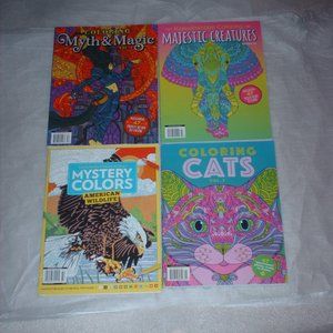 Bundle of 4 adult coloring books - Myth & Magic, Cats, Majestic Creatures, etc.